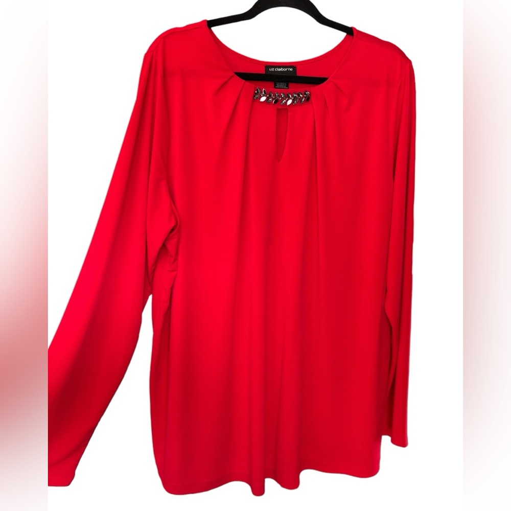 Liz Claiborne Women’s Red Dressy Flowy Tunic Top Size 2X - Picture 5 of 11